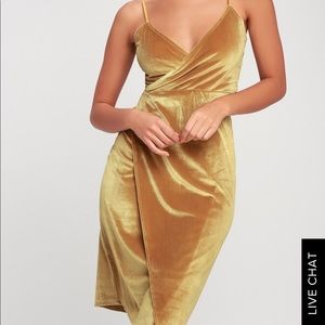 Lulu’s Velvet Mustard Yellow Faux Wrap Dress